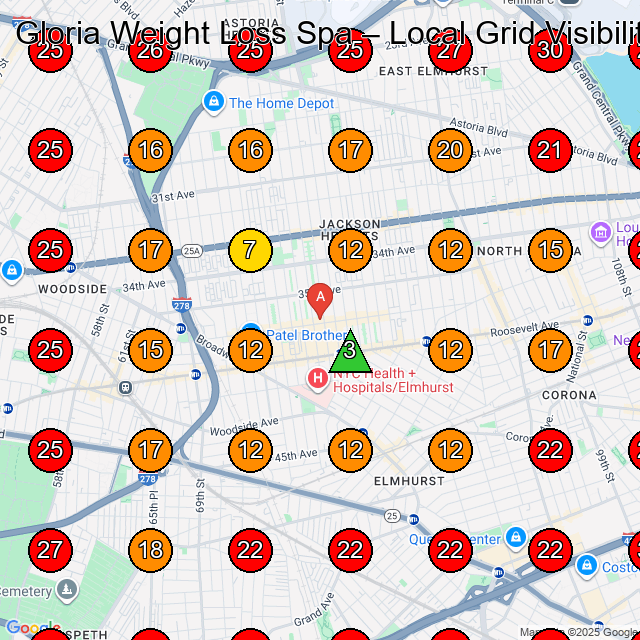 Gloria Weight Loss Spa GeoGrid visibility map for Medical Spa in Jackson Heights